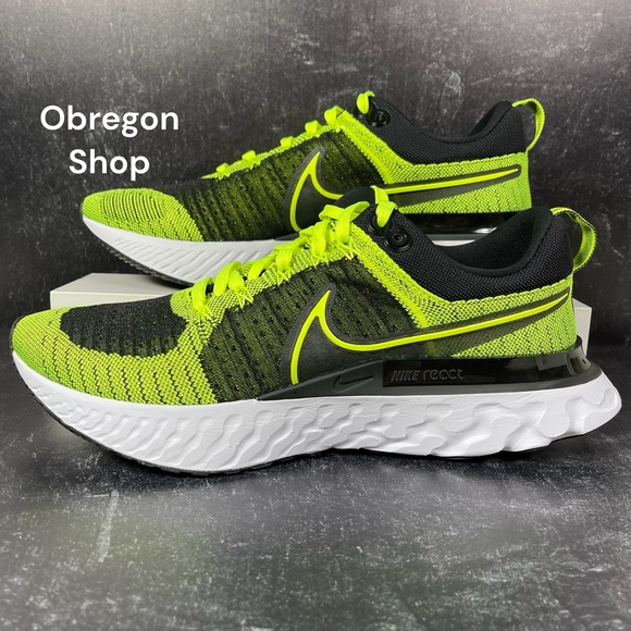 NIKE INFINITY RUN REACT 2 MENS ROAD RUNNING SHOES SIZE 11 FLYKNIT VOLT BLACK GRE